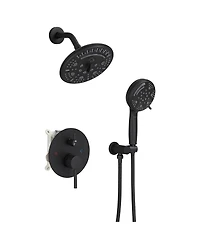 Single-Handle 1-Spray Round Rain Shower Faucet Set with Head & Hand Matte Black (Valve Included)