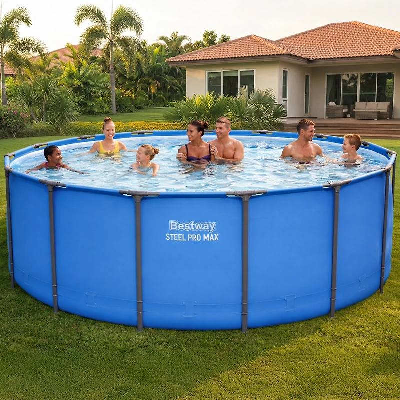 Bestway Steel Pro Max 15' x 48" Round Above Ground Swimming Pool for Backyard