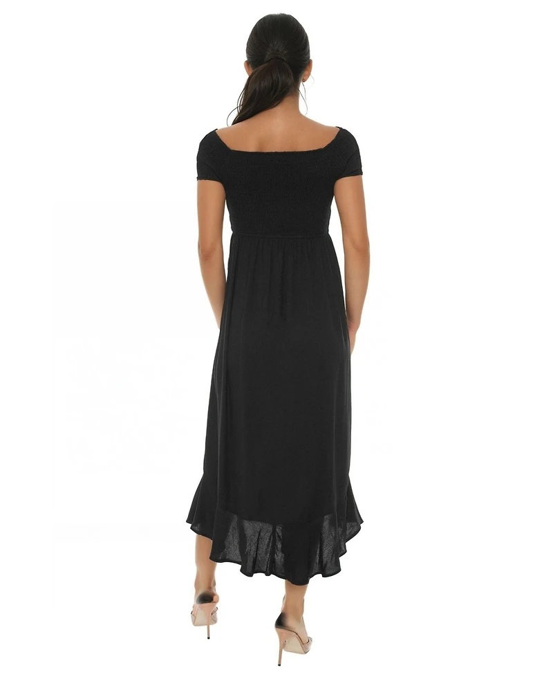 Bebe Women's Cap Sleeve Smocked Ruffle Dress