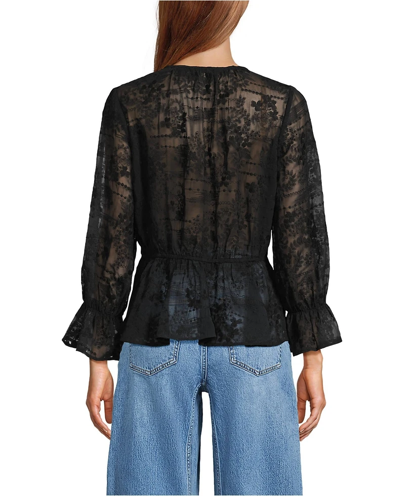 Lands' End Women's Feminine Ruffle Chiffon V Neck Blouse