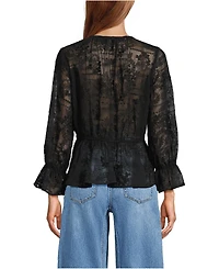 Lands' End Women's Feminine Ruffle Chiffon V Neck Blouse