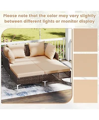 Gymax Outdoor Rattan Double Daybed Wicker Chaise Lounge for 2 w/ Seat & Back Cushions