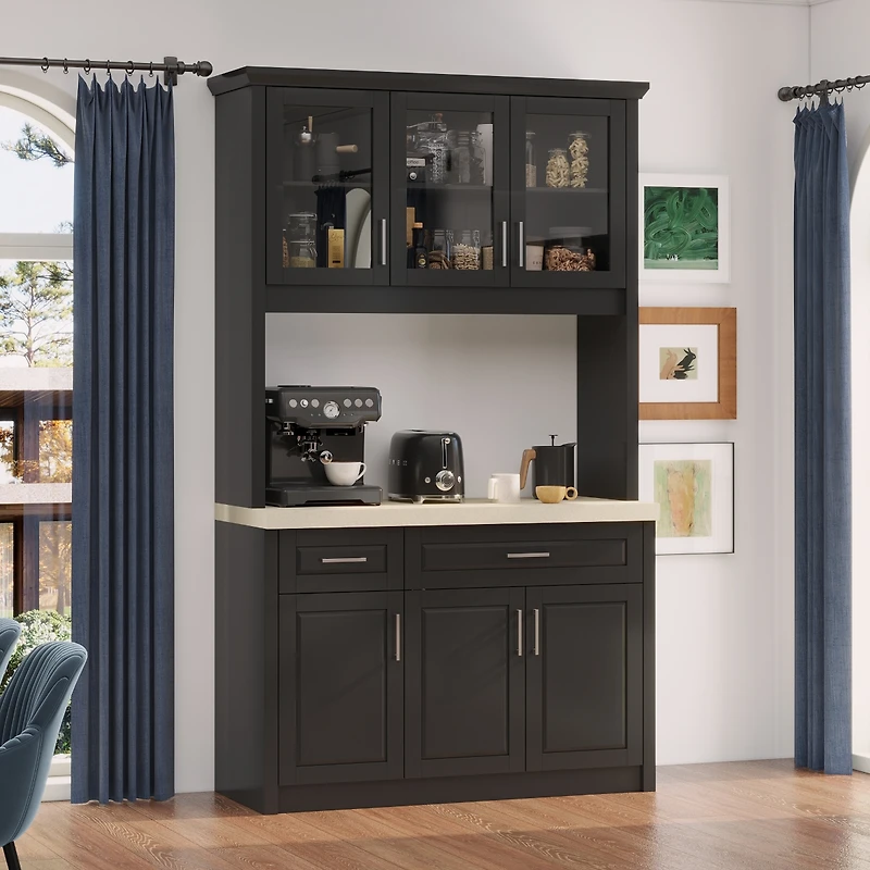 6-Door 2-Drawer Kitchen Storage Cabinet with Movable Shelves,Pantry