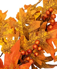 Fall Leaves Pumpkins And Berries Artificial Thanksgiving Wreath Unlit, 22"