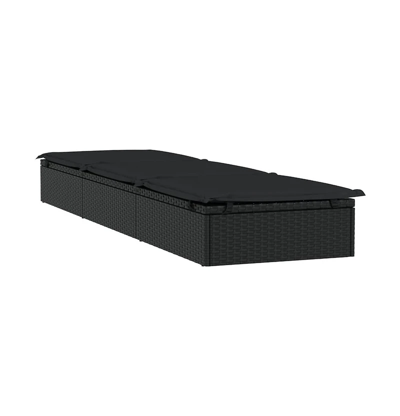Sunbed Black Pe Rattan, Powder-Coated Steel, Polyester
