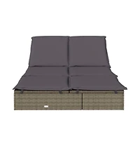 Sunbed Grey Pe rattan, Steel Double Adjustable Armrests Sunbed