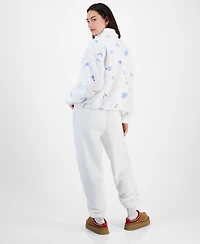 Madden Girl Juniors' Floral Embroidered Sherpa Fleece Jogger Pants