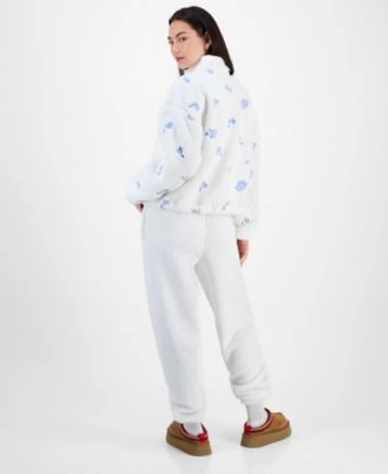 Madden Girl Juniors Embroidered Zip Up Sherpa Jacket Sherpa Joggers