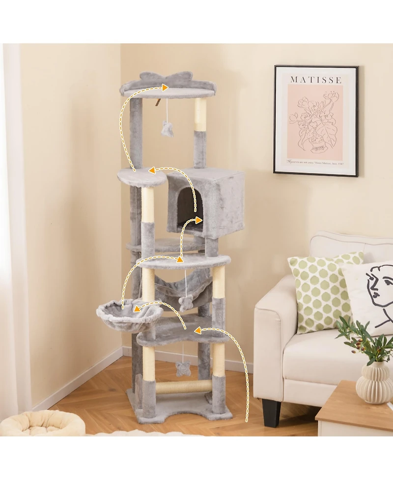 Gymax 69'' Tall Cat Tree w/ Top Perch Cozy Condo Basket Bed Hammock Basket Bed Indoor