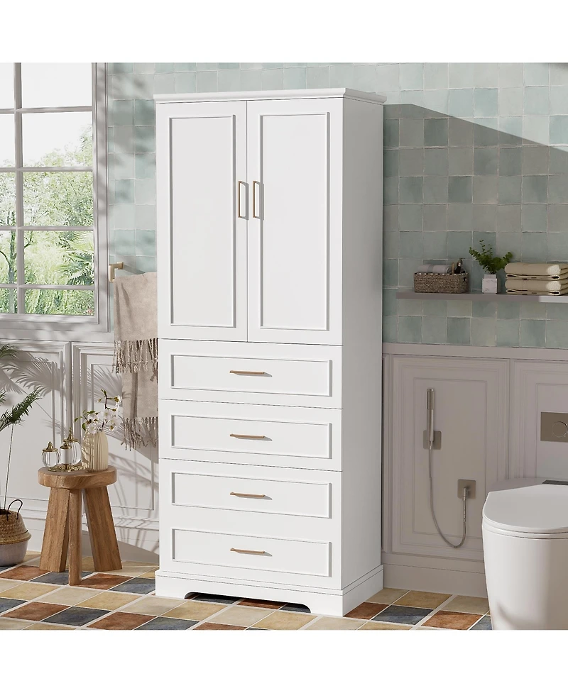 Lovmor 72inch Tall Freestanding Bathroom Cabinet with 3 Drawers Partitioned Standard Deep Adjustable Shelf Modern Elegant Style Soft Close Doors