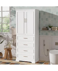 Lovmor 72inch Tall Freestanding Bathroom Cabinet with 3 Drawers Partitioned Standard Deep Adjustable Shelf Modern Elegant Style Soft Close Doors