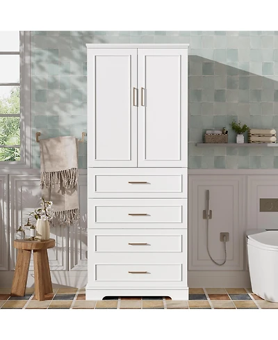 Lovmor 72inch Tall Freestanding Bathroom Cabinet with 3 Drawers Partitioned Standard Deep Adjustable Shelf Modern Elegant Style Soft Close Doors