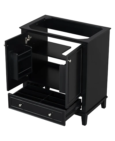 Bathroom Vanity without Sink Base Only Multifunctional Bathroom Cabinet with Doors and Drawer Solid Frame and Mdf Board Black