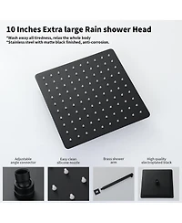 Rainsken Male Npt Waterfall Tub and Shower Faucet Set, 10-Inch Matte Black Rain Shower System, Black