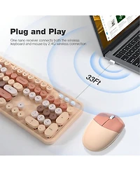Wireless Keyboard And Mouse Combo 2.4GHz Retro Full-Size Keyboard