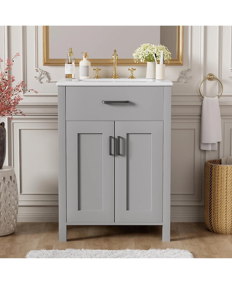 Bathroom Vanity Combo with Ceramic sink Luxurious SpaceSaving Vanity 2 Soft Close Doors
