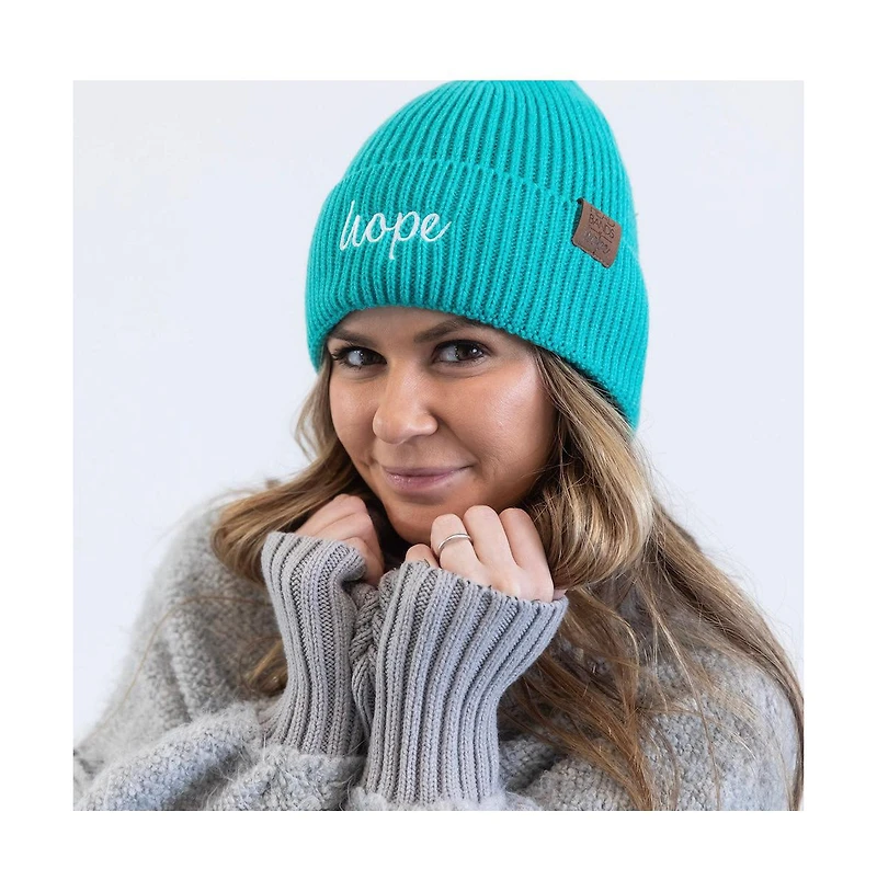 Women's Embroidered Hope Beanie - Teal