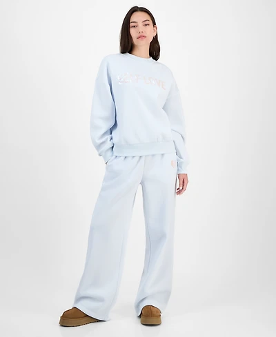 Madden Girl Juniors' Sequin Heart Wide-Leg Sweatpants