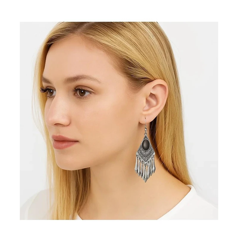 Black Cat's Eye Stone Boho Dangle Earrings for Women