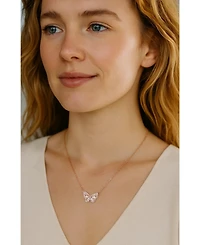 Hollywood Sensation Elegant 18k Rose Gold Butterfly Pendant Necklace with Sparkling Cubic Zirconia Stones
