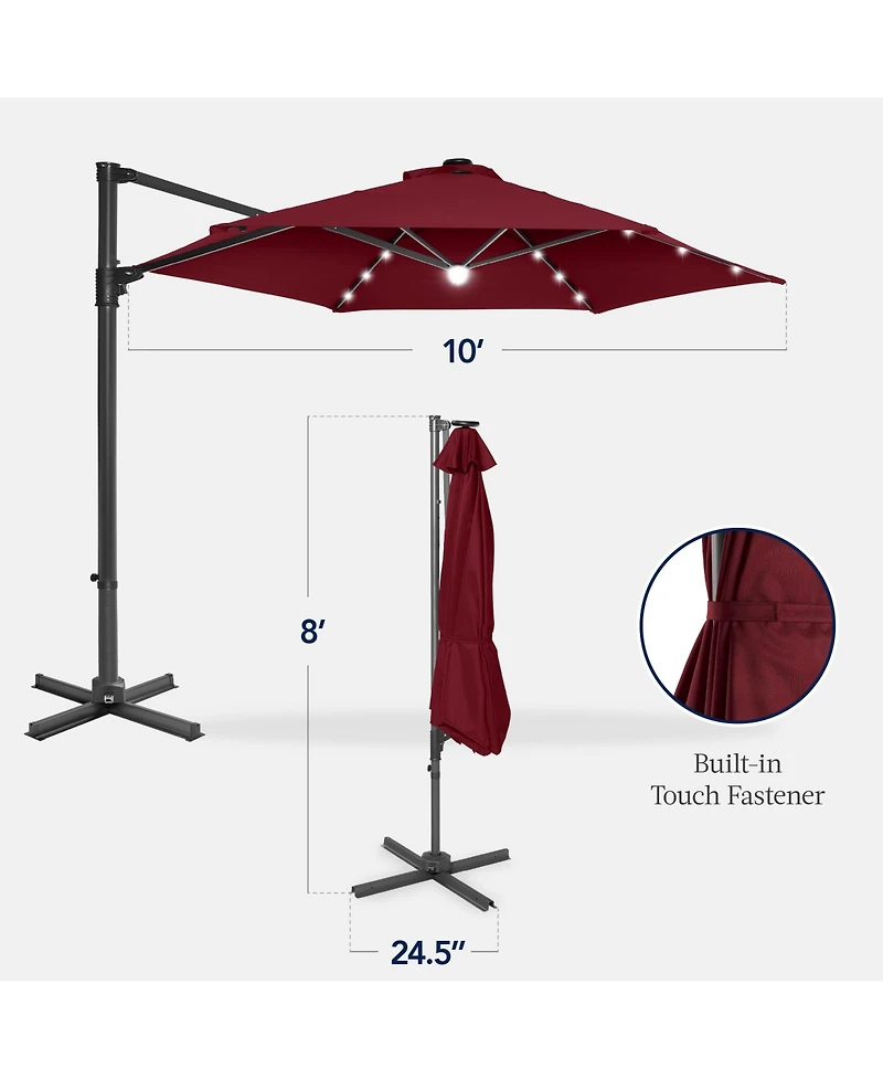 Best Choice Products 10ft 360° Rotating Cantilever Easy Auto Open Patio Umbrella w/ Solar Led Lights