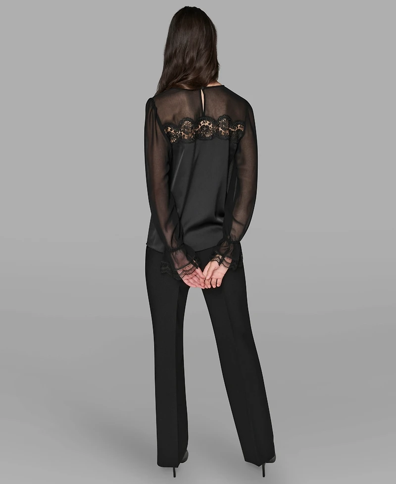 Karl Lagerfeld Paris Women's Long Sleeve Lace Top