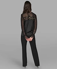 Karl Lagerfeld Paris Women's Long Sleeve Lace Top