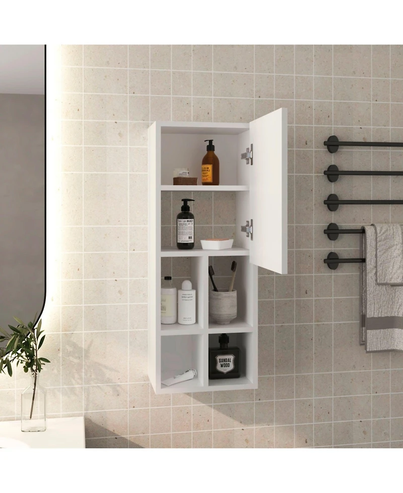 Depot E-Shop Kinta Wall Cabinet, 1 Door, 6 Shelves, White