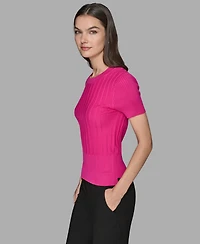 Karl Lagerfeld Paris Women's Ribbed Short-Sleeve Sweater