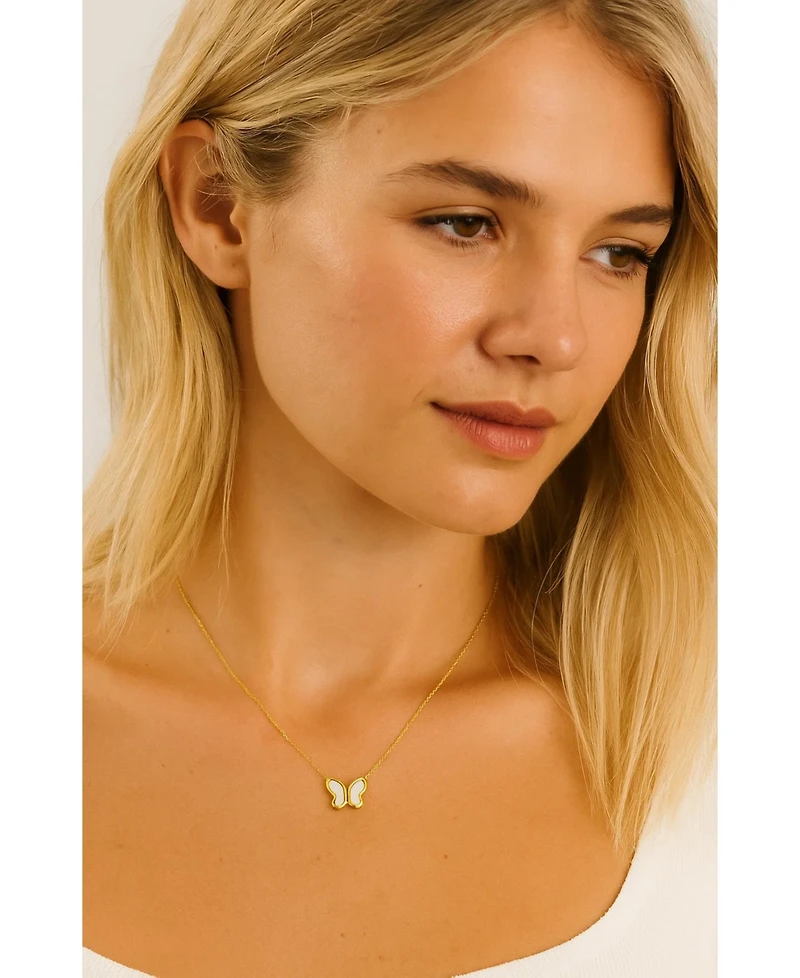 Hollywood Sensation Gold Butterfly Pendant Necklace with Mother of Pearl Inlay