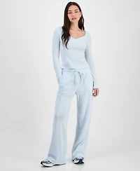 Madden Girl Juniors' Hacci Embroidered Long-Sleeve Henley