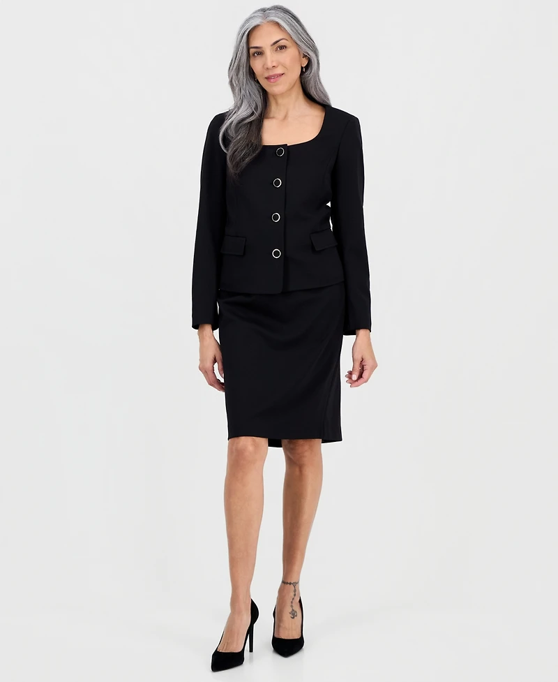 Le Suit Women's Square-Neck Button-Front Ponte Skirt Suit, Regular & Petites