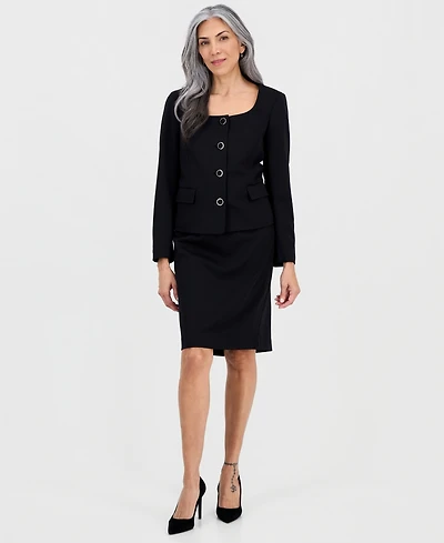 Le Suit Women's Square-Neck Button-Front Skirt Suit, Regular & Petites
