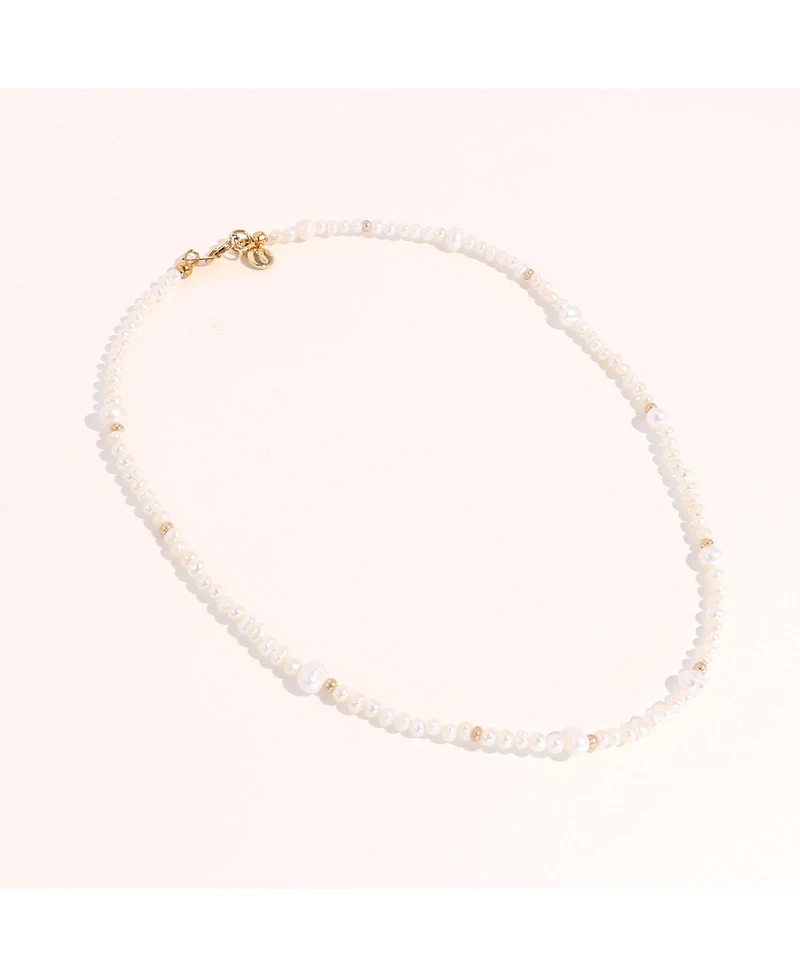 Joey Baby 18K Gold Plated Freshwater Pearls with Glass Gold Beads - Emili Necklace 17" For Women