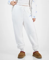 Madden Girl Juniors' Floral Embroidered Sherpa Fleece Jogger Pants