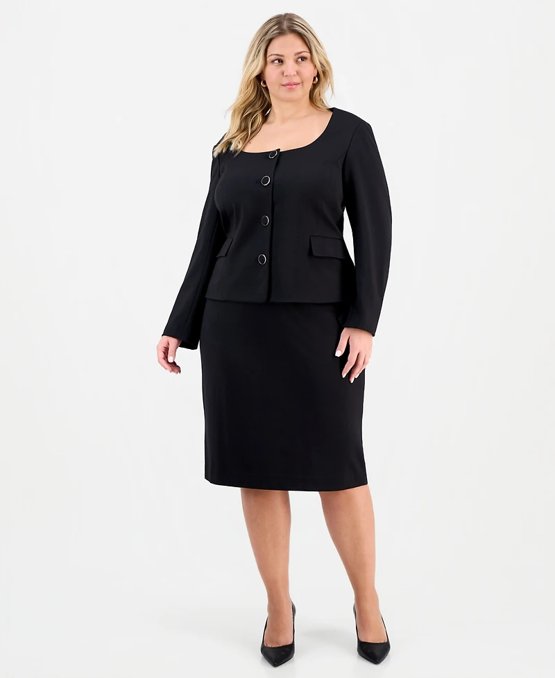 Le Suit Plus Square-Neck Button-Front Skirt