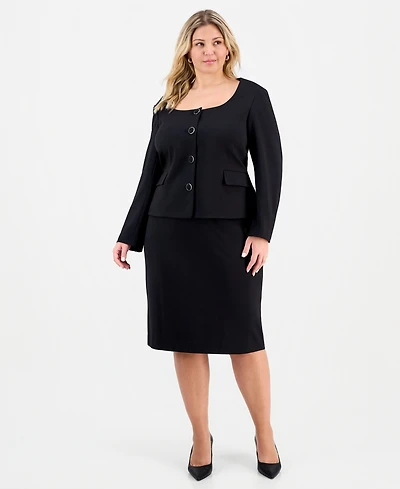 Le Suit Plus Square-Neck Button-Front Skirt