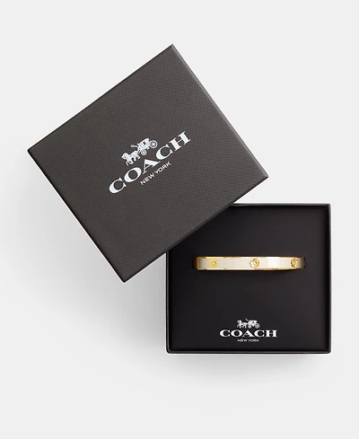 Coach Signature Faux Stone Tea Rose Enamel Bangle Boxed Bracelet