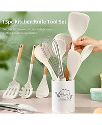 Sugift 13-Piece Silicone Kitchen Utensils with Wooden Handles Set
