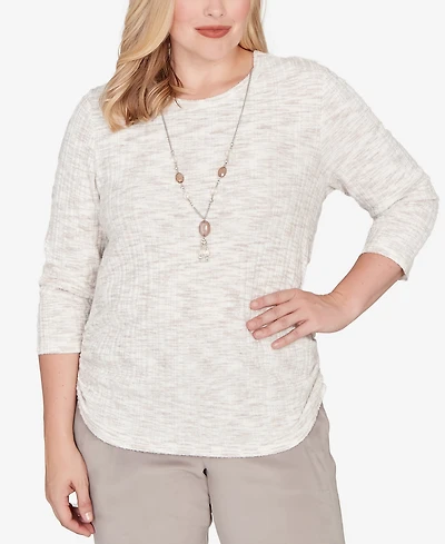 Alfred Dunner Petite Calm Luxe Space Dye Knit Top with Necklace