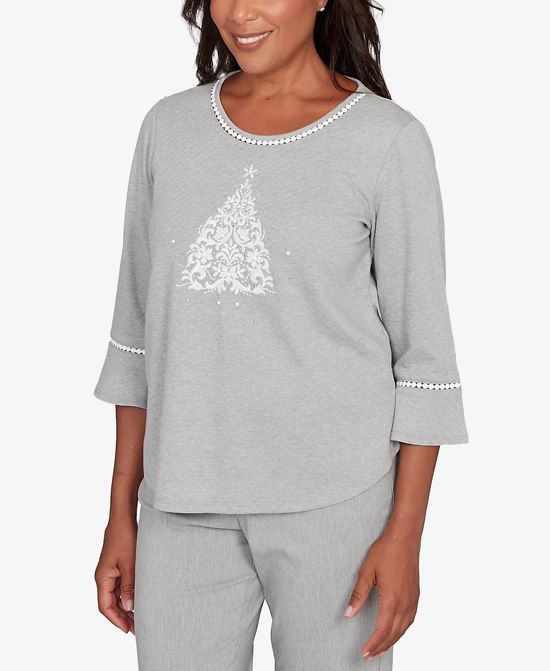 Alfred Dunner Petite Stockbridge Christmas Tree Embellished Knit Top