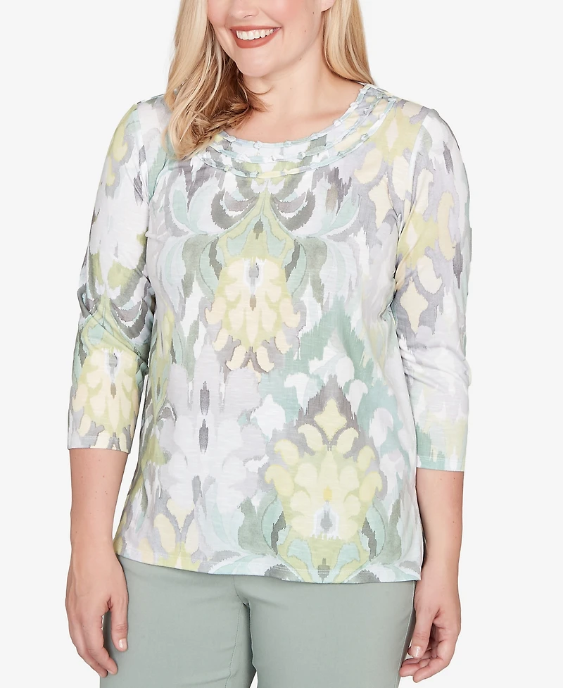 Alfred Dunner Petite Stockbridge Ikat Medallion Pattern Soft Knit Top
