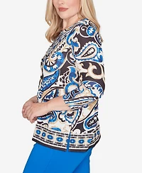 Alfred Dunner Petite Barcelona Paisley Knit Top With Necklace