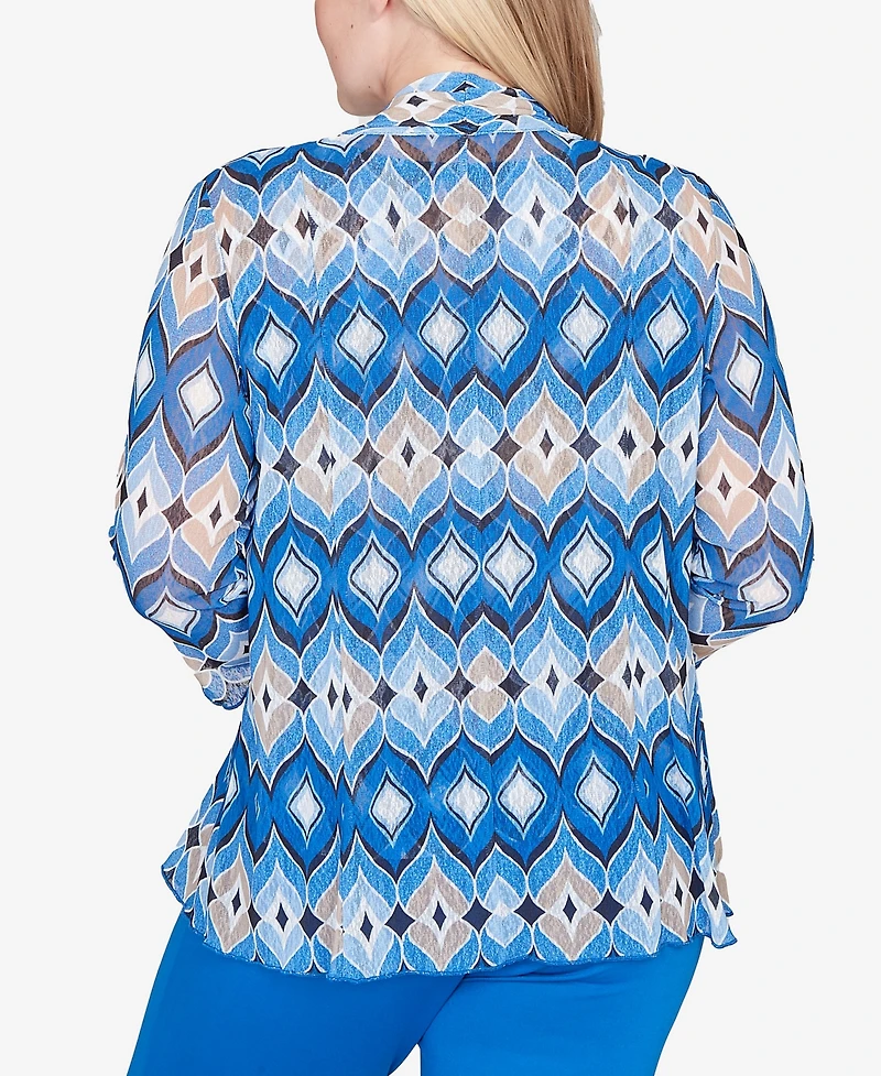 Alfred Dunner Petite Barcelona Geometric Mesh Two One Top with Necklace