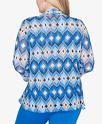 Alfred Dunner Petite Barcelona Geometric Mesh Two One Top with Necklace