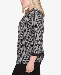 Alfred Dunner Petite Barcelona Metallic Chevron Two One Top with Necklace