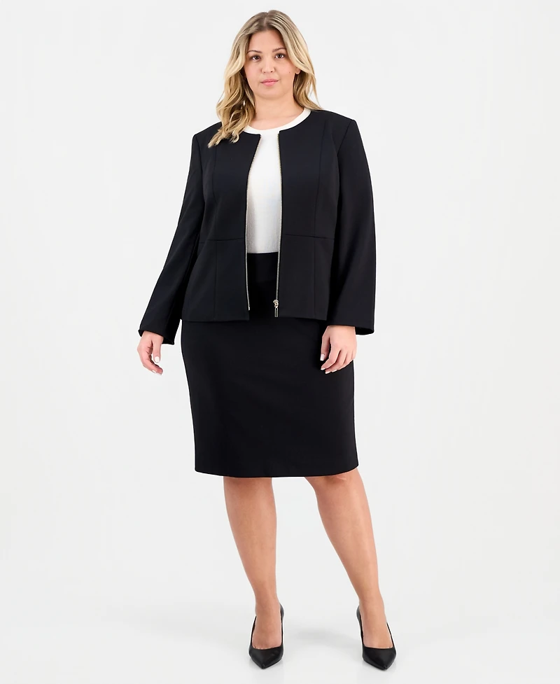 Le Suit Plus Zip-Front Jacket & Slim-Fit Skirt