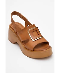 Forever & Always Shoes Lucia Leather Buckle Platform Sandal (Women)