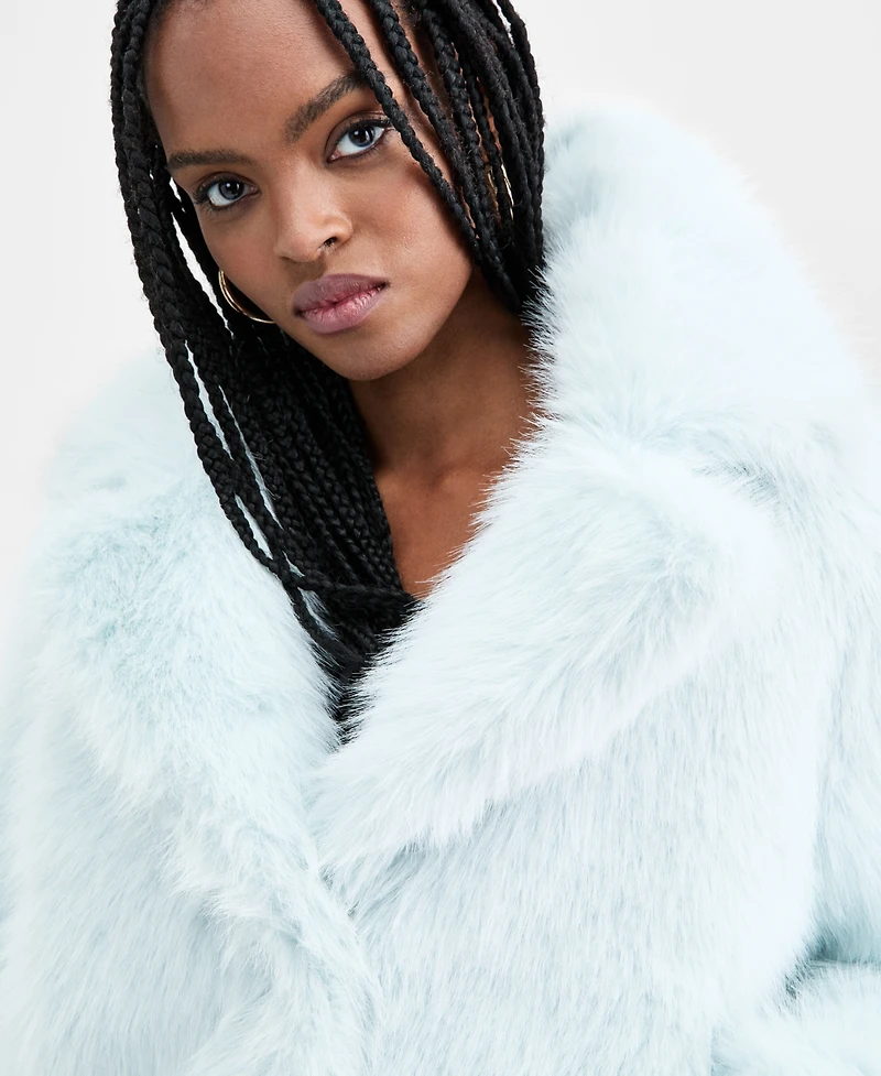 Bar Iii Women's Notched Collar Faux Fur Coat, Macy's Exclusive