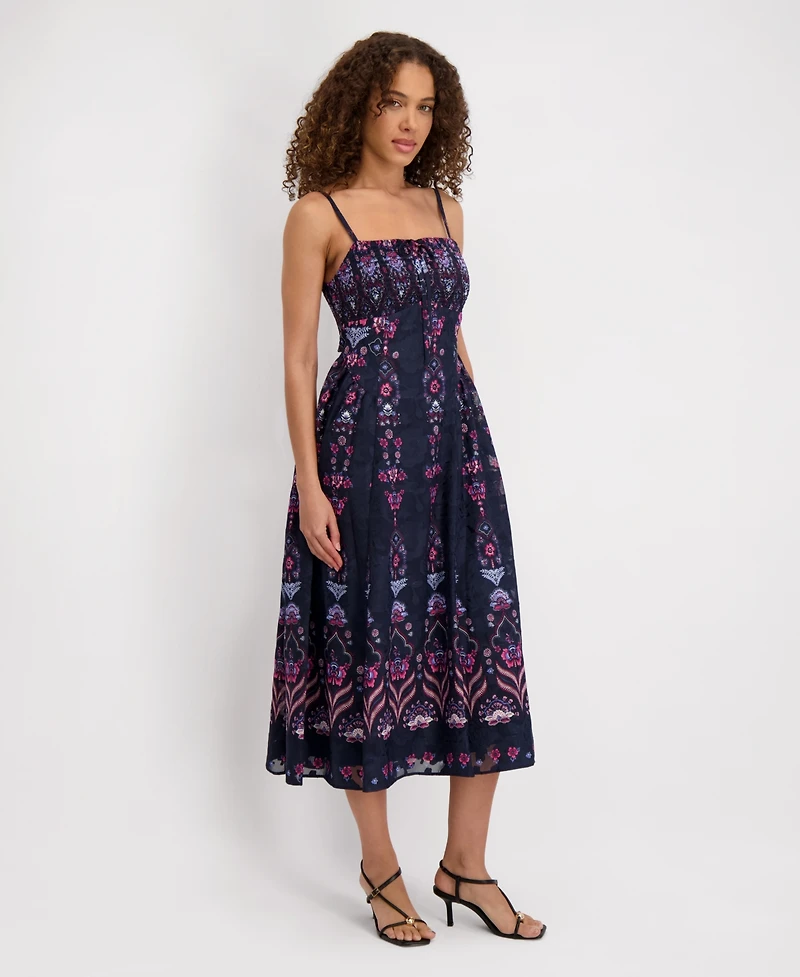 kensie Women's Square Neck Printed Chiffon Dress